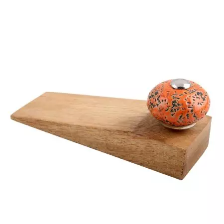 Orange And Black Etched Ceramic Wooden Door Stopper